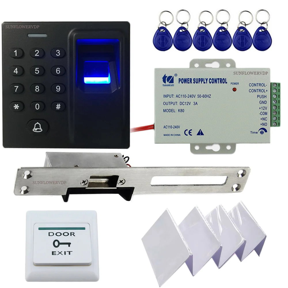 

Rfid Fingerprint Keypad Gate Opener Access Control Gate Drive +European Narrow-Type Door Lock Electric Strike+ Power Supply Kit