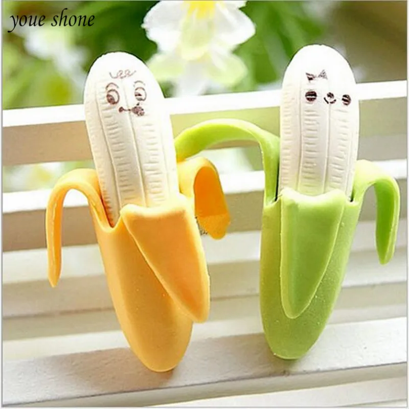 

Cartoon Banana Pencil Eraser Fine Pupil Stationery Supplies Prizes Rubber Fruit Material Escolar Erasers For Kids 2piece/lots