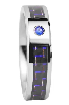 

6MM Tungsten Carbide Wedding Ring with blue&black carbon fiber set blue CZ stone wholesale dropship custom engraving available
