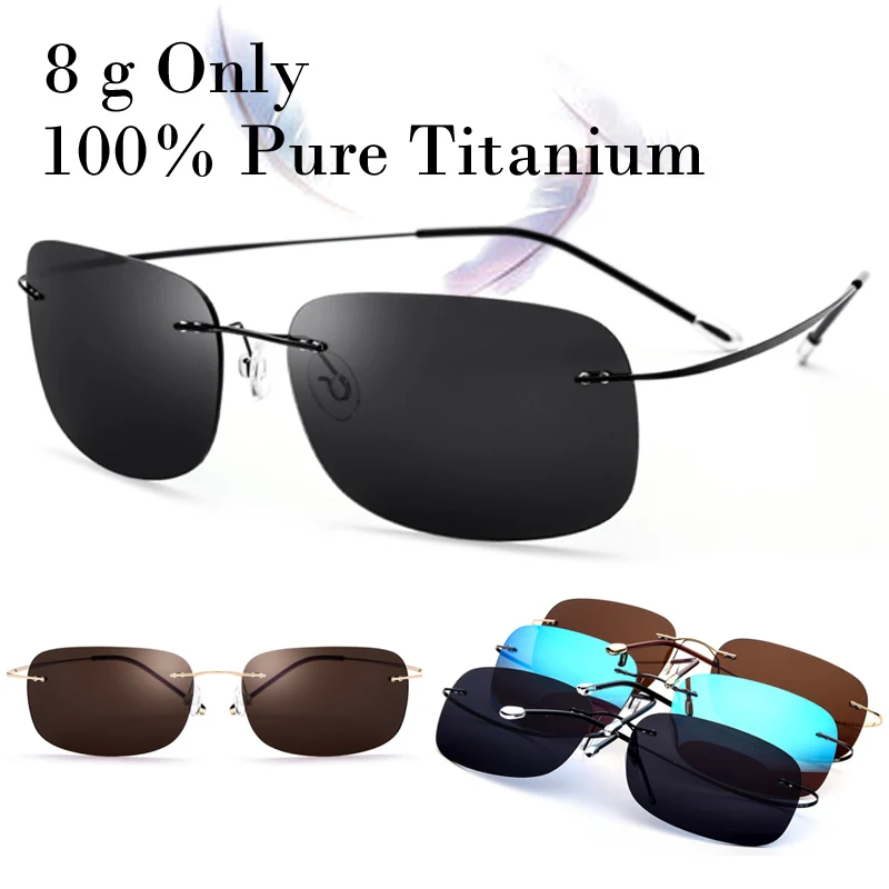 

100% Real Titanium 8 g Only Polarized Rimless Square Matrix Sunglasses Men Women With Box Driving Fishing Sun Glasse Oculos New