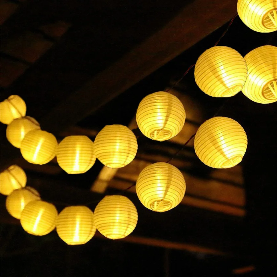 Lanterna ao ar Festa de Casamento Thrisdar Livre Bola 10 20 30 Levou Pátio Solar Fada Luz Led String Garland Fada Solar Globo Luz