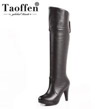 TAOFFEN/размеры 32-48, женские ботфорты на высоком каблуке модные зимние высокие сапоги на платформе теплые зимние сапоги, обувь на каблуке, P1889