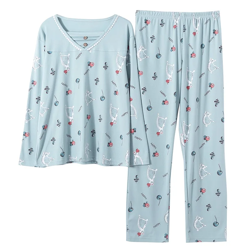 Spring small flower pajamas set long sleeve women home clothes female