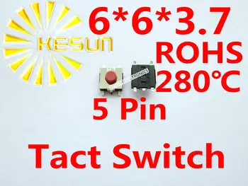 

FREE SHIPPING 100PCS SMT 6X6X3.7MM 5pin Tactile Tact Push Button Micro Switch Momentary ROHS