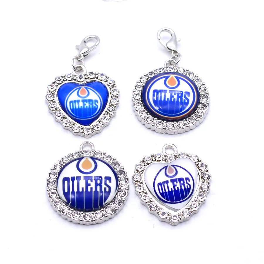 Rhinestone Dangle Charms NHL Edmonton Oilers Charm Pendant Fit Bracelets Necklaces Jewelry Sport
