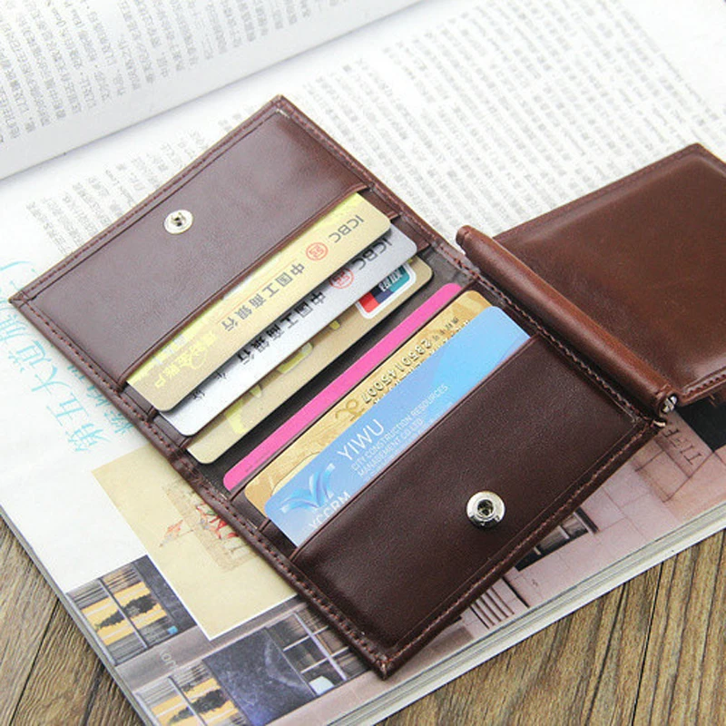 Hot Sale Fashion Men's Leather Money Clip Wallet With Magnet Hasp Credit Card Cash Holder Business Short Designer Purse For Male 6