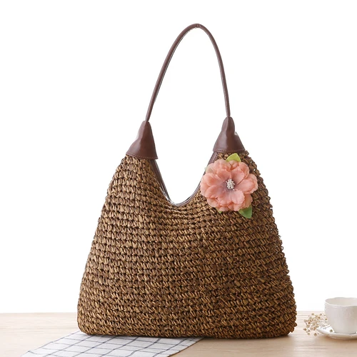 Bohemian Flower Shoulder Bags Women Casual Rattan Straw Bag Large Capacity Wicker Woven Handbags Female Summer Beach Purse Totes evening bags Totes