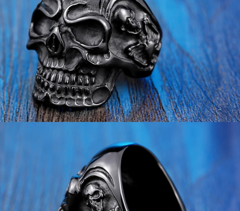 BEIER Dropshipping Fashion Stainless Steel Rings For Man Big Tripple Skull Ring Punk Biker Jewelry BR8-068