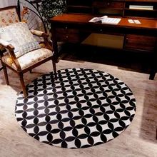 Nordic ins Черный и белый цвета круг ковер из воловьей кожи в стиле пэчворк коврик спальня гостиная журнальный столик коврики балкон стул дома на заказ