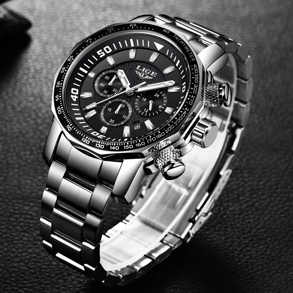 Relojes Hombre 2019New LIGE часы мужские роскошные Брендовые Часы Кварцевые спортивные военные мужские полностью Стальные наручные часы для дайвинга 30 м повседневные часы