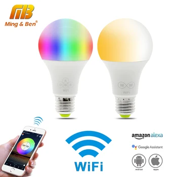 

LED Bulb Smart WIFI Work with Amazon Alexa & Google Home E27 Dimmable RGBW / Double White AC 110V 220V 6.5W LED Bulb Light