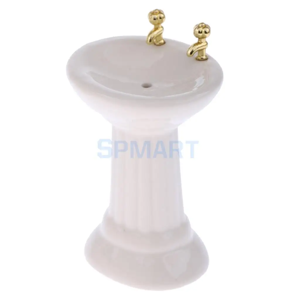 3Pcs 1/12 Scale Dollhouse Miniature White Ceramic Bathroom Bathtub Set Furniture Decoration Dolls Accessory Pretend Play Toys
