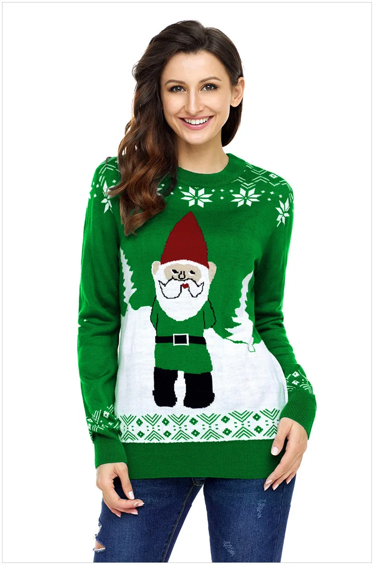 Laamei Autumn Women Santa Claus Sweaters Loose Knitted Sweater Tops Casual Pullovers Winter 
