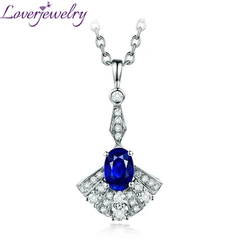 شراءLOVERJEWELRY الأزرق الياقوت المعلقات قلادة ريال 14KT الذهب الأبيض التسلق قلادة الماس للنساء غرامة مجوهرات السنة الجديدة هدية