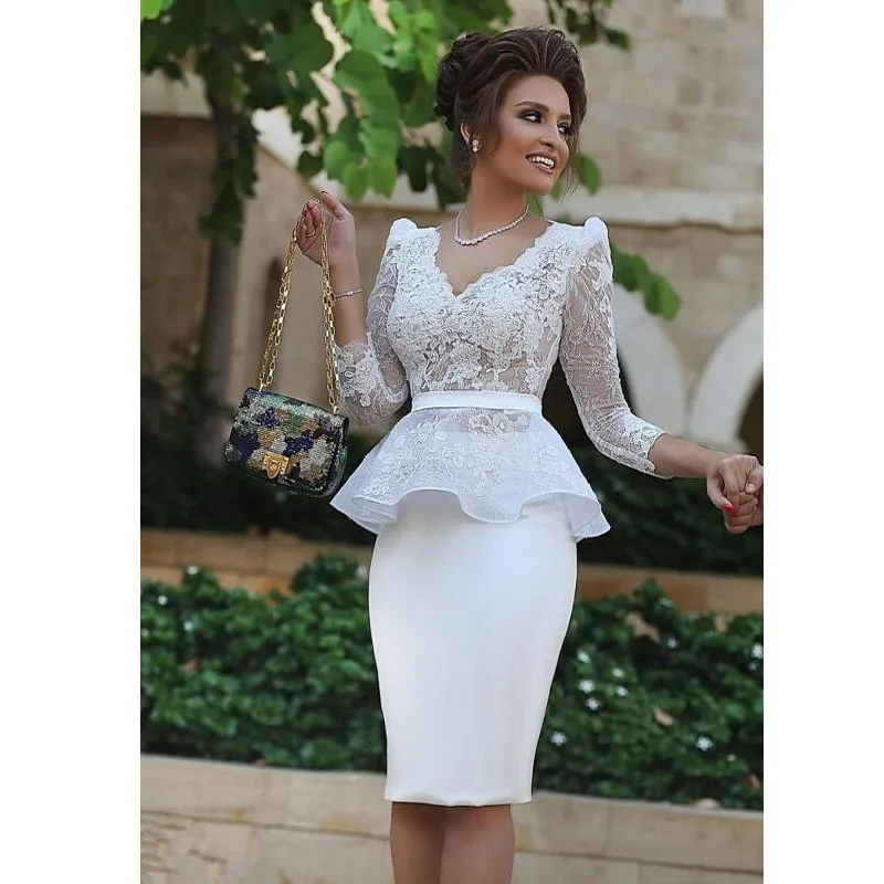 

robe de soiree Elegant White Lace Formal Evening Gown Dresses Tea Length 2019 Arabic Dubai Short Prom Party Dress for Women Wear