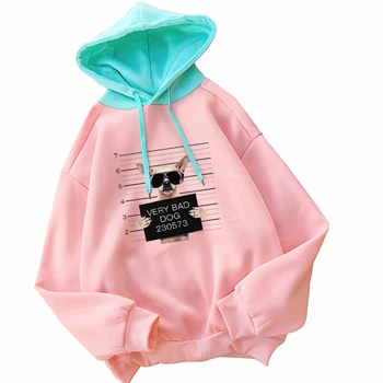

Brand Winter Women Sweatshirt Kawaii Very Bad Dog Print Cartoon Hoodies Pullovers Casual Loose Harajuku Spell Color Thick Hooded