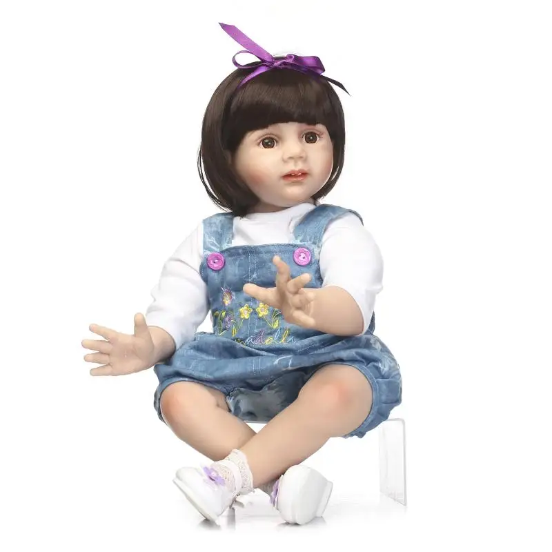 24 inch Reborn Toddler Fridolin font b Girl b font Dolls with Black Bob Hair High