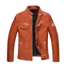 Кожаная куртка Для мужчин натуральная кожа верхняя одежда Slim Fit Настоящее дубленка Короткая куртка мотоцикла Rider пальто TJ35