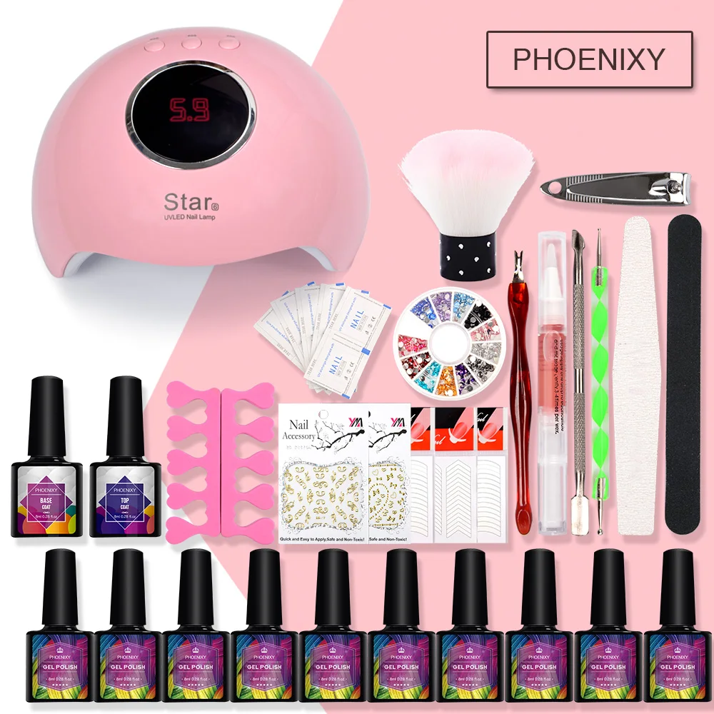 

Full Nail Set Manicure Tools Set With 36W Manicure Lamp 8ml Gel Nail Polish Kit Lacquer Semi Permanent Manicure Art Tools Set