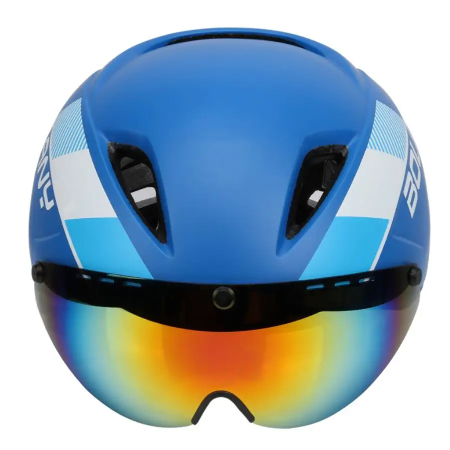 Bolany велосипедный шлем с ультралегкие ветрозащитные Магнитные очки сетка от насекомых цельный литой MTB двухслойный велосипедный шлем - Цвет: Синий