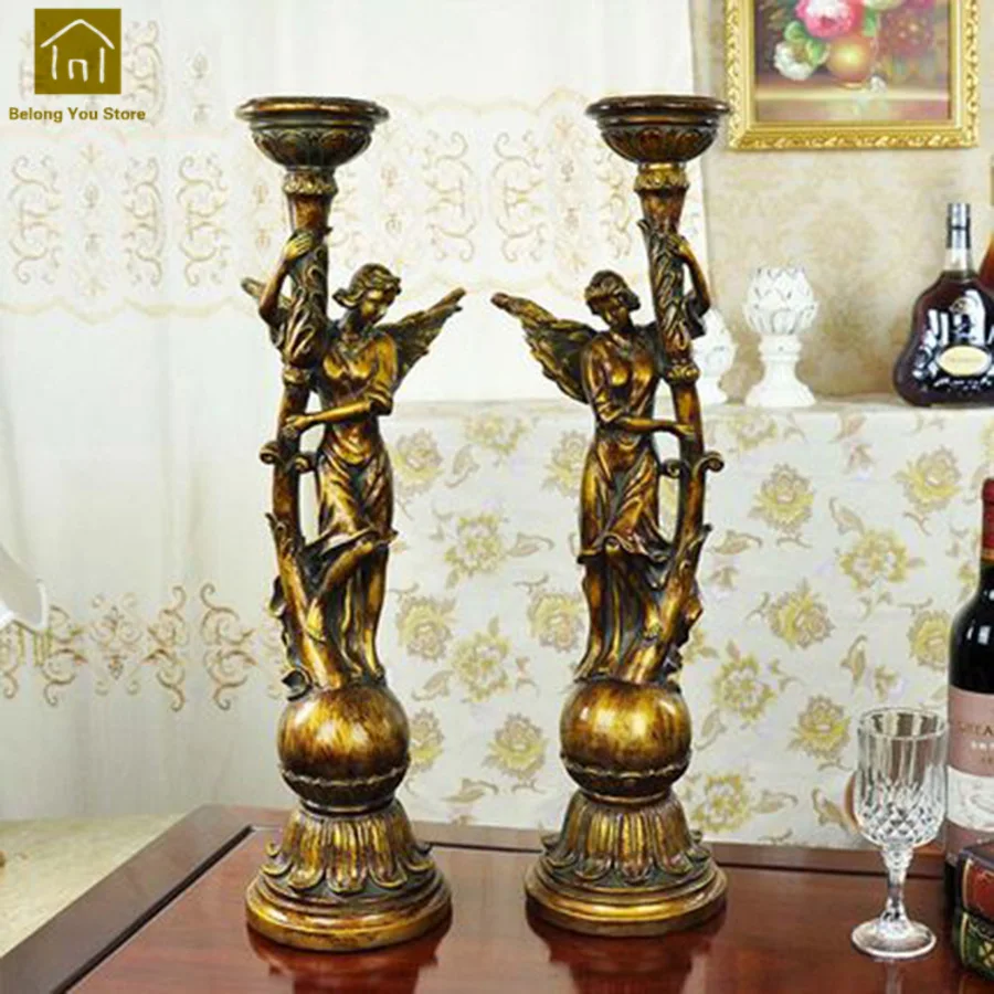 

Luxury Retro Candle Holders Wedding Decorations Candleholder Crafts European Portavelas Candlestick Angle Candle Stand JKL093