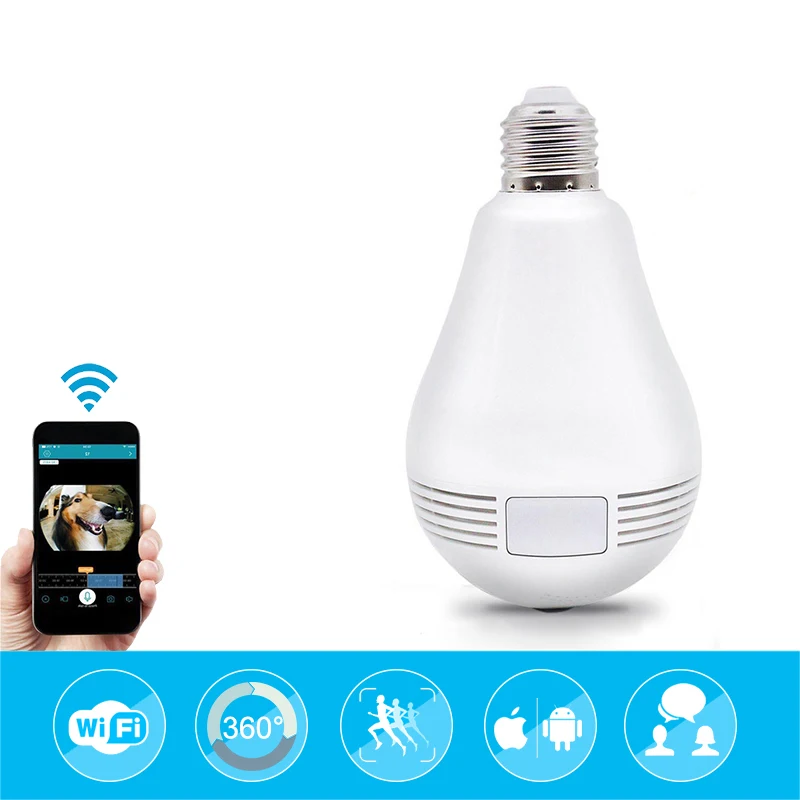 

1080P Wireless IP Camera Wifi Fish Eye 360 degree Bulb Mini CCTV Camera Home Security Panoramic Cam Baby Monitor