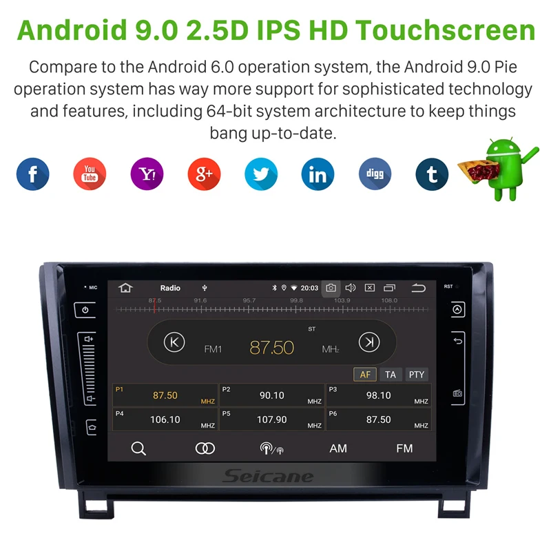 Top Seicane Android9.0 HD 9" Car 2Din Multimedia Player Radio For Toyota Sequoia Tundra 2006-2015 Head Unit Support Mirror Link Wifi 3