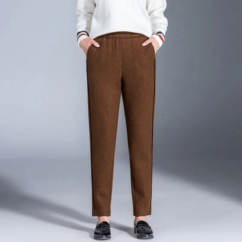 Fashion Women's Winter Wool Harem Pants Black Casual Elastic Waist