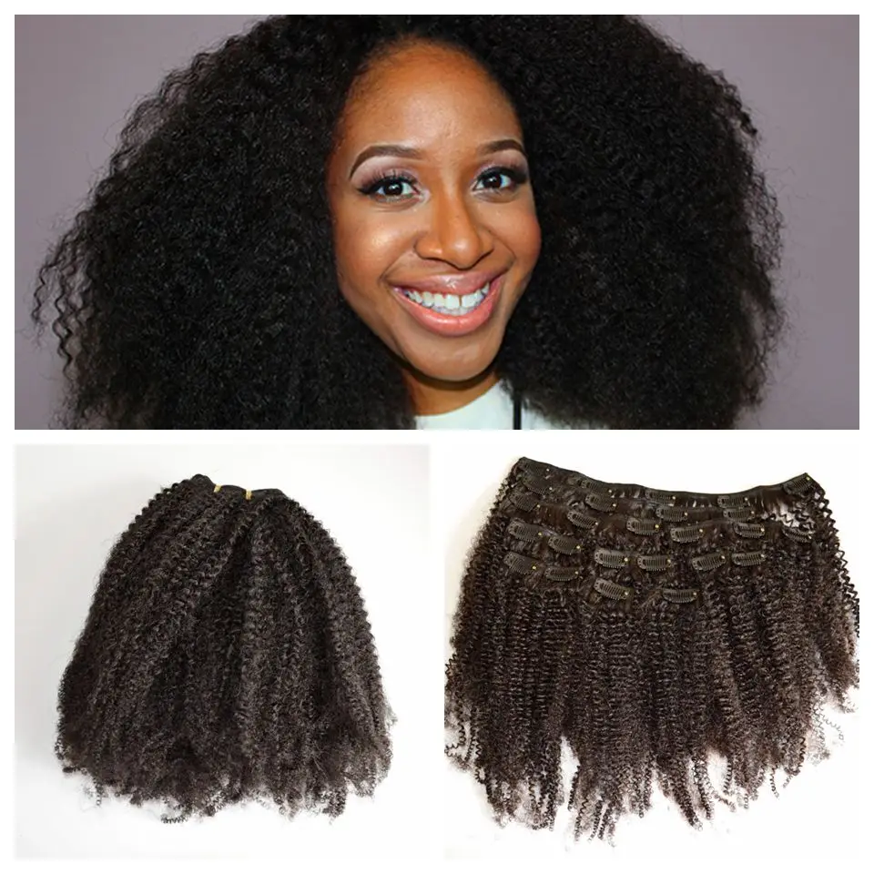 Clip In Human Hair Extensions 8A African American 4A 4B 4C Kinky Curly ...