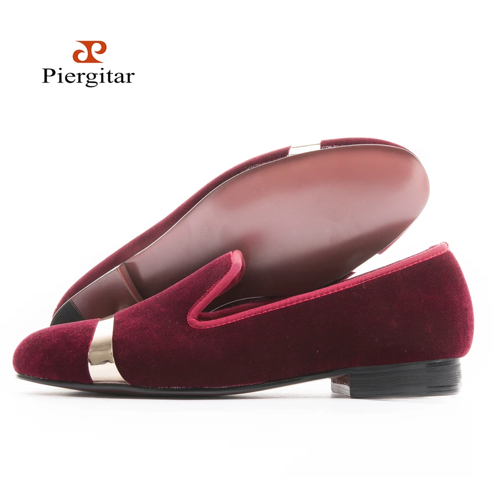 2016 Velvet men loafers with copper buckle smoking slipper
