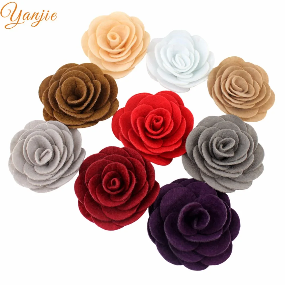 

18pcs/lot Chic 2" Tiny Non-woven Rose Felt Flower Barrette Hair Accessories 2019 For Kids Hair pin for Infantile DIY Headbands
