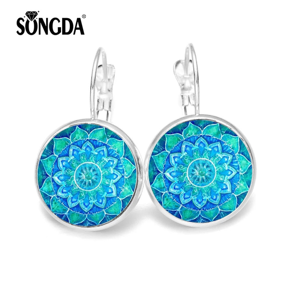 

SONGDA Blue Mandala Flower Earrings for Women Romantic Datura Henna Yoga OM Symbol Zen Buddhism Earings Fashion Indian Jewelry