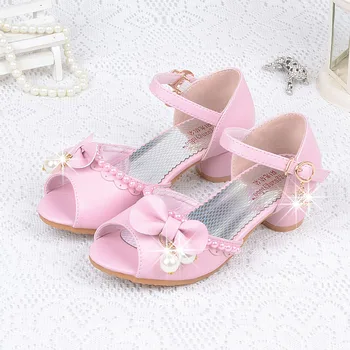 

Summer Elegant Leather Dress Shoes Fancy Slippers For 4-12Years Girls Wedding Dancing Ballet Sandals Kids Rhinestone Heels Shoes