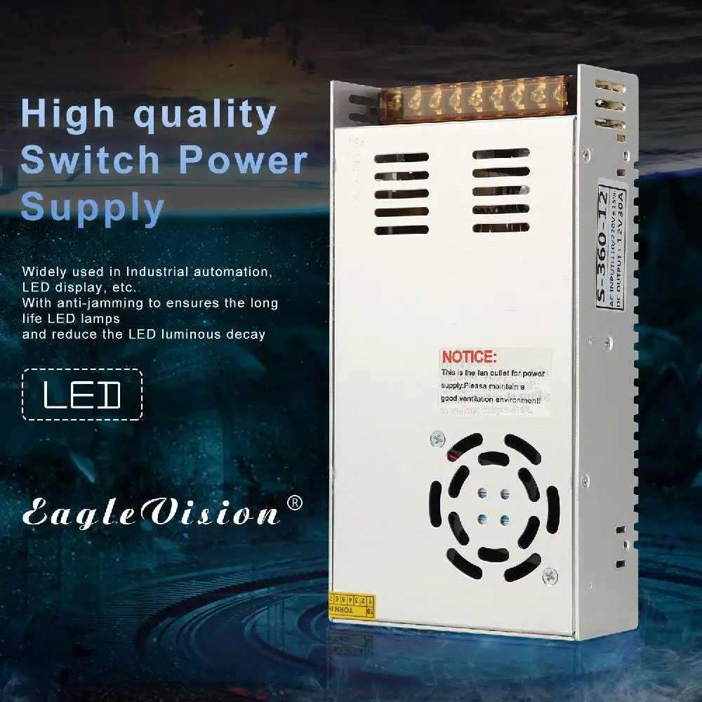 

Adeeing Universal Switching Converter Power Supply Adapter Transformer for LED Strip Light 220V to 12V DC 30A 360W