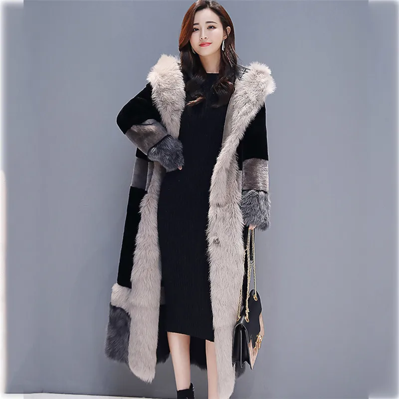 Новое осенне-зимнее пальто из искусственного меха женская одежда больших размеров с меховым воротником и капюшоном Модное Элегантное толстое теплое длинное пальто-парка X944 - Цвет: black