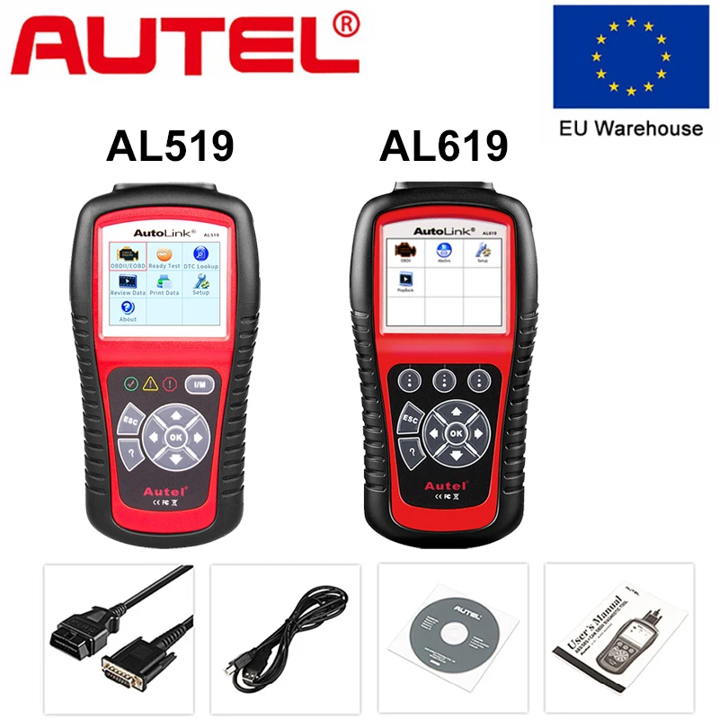 Autel автолинк AL519 AL619 OBD2 сканер автомобильный диагностический инструмент для чтения кодов автомобильный инструмент EOBD ABS, SRS Автомобильный сканер