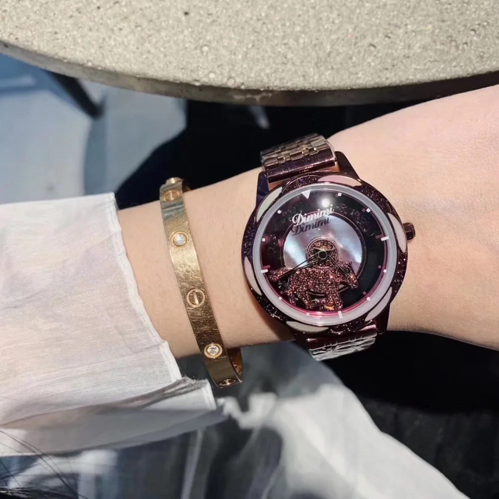 Прекрасные беговые спиннинговые наручные часы лошадь для женщин Новые Креативные на удачу вращающиеся часы с животными стальной браслет наручные часы кристаллы 3 бар
