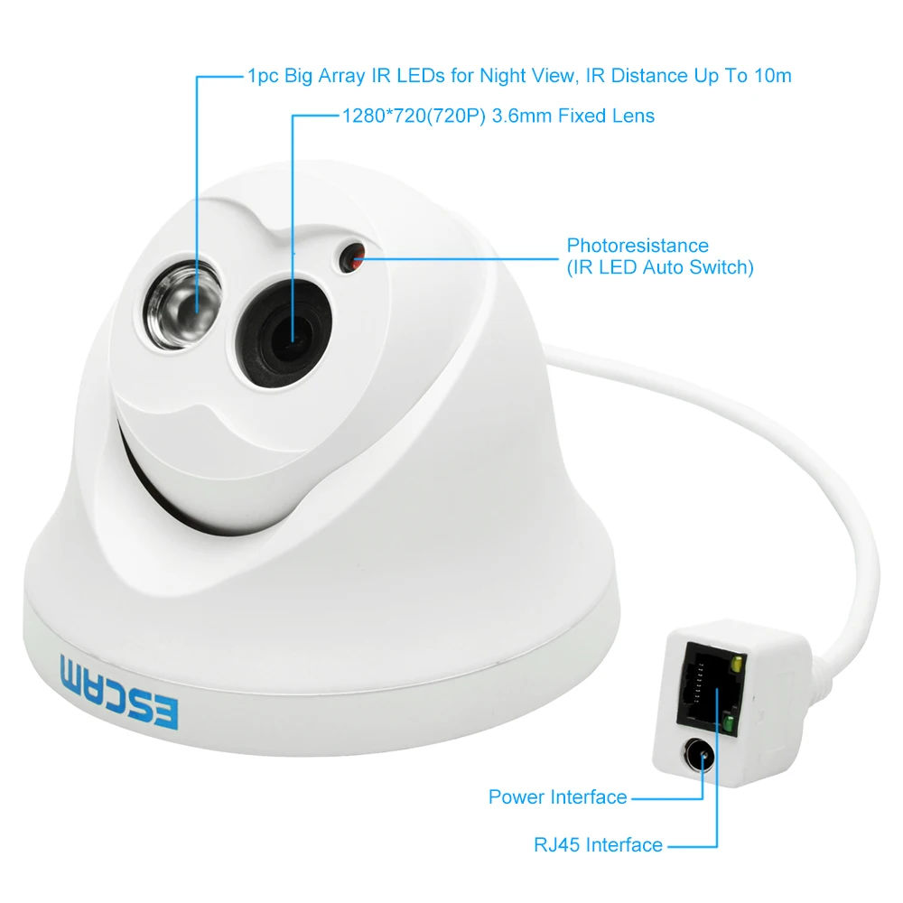ESCAM миниатюрная Проводная IP камера ночного видения Onvif 3 6 мм линза HD 720P H.264 1/4 &quotCMOS