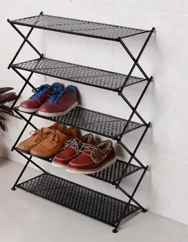 

Black five-story shoe rack simple living room shoe rack simple bathroom shoe rack retro wrought iron shoe rack