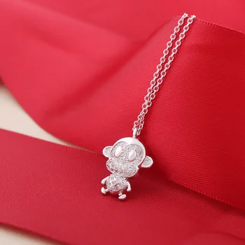 

Luxury Shiny 925 Sterling Silver Lovely Cute 3D Monkey Necklaces & Pendants For Girls Kids Birthday Jewelry for Women with chain