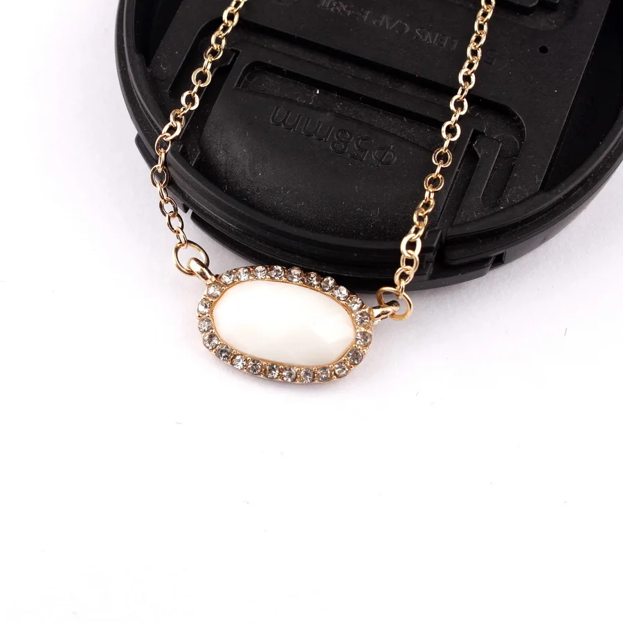 ZWPON миниатюрный горный хрусталь рамка Овальный полимерный камень колье ожерелье кулон миниатюрное ожерелье подарок на День святого Валентина для женщин - Окраска металла: Gold White
