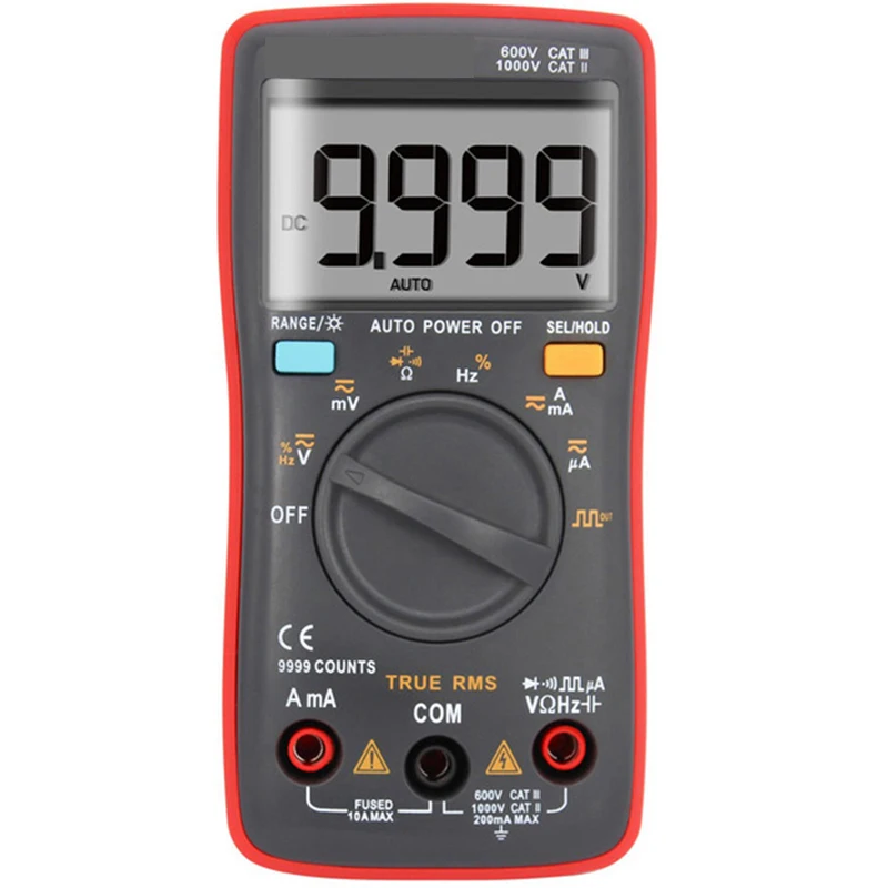 

Digital Multimeter With True RMS Wave Output 9999 Counts Backlight AC DC Current Voltage Resistance Frequency Capacitance Square