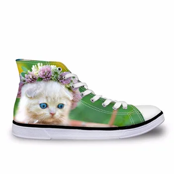 

Noisydesigns Male sneakers Men cat wear wreath 3D print vintage flat shoes vulcanized lace up high top casual boys fashion shoe