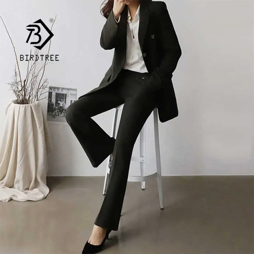 

Formal Women Pant Suits Notched Collar Blazer Jacket Double Breasted Pocket Pant Suit Lady Autumn High quality Hot Sale S95019Z