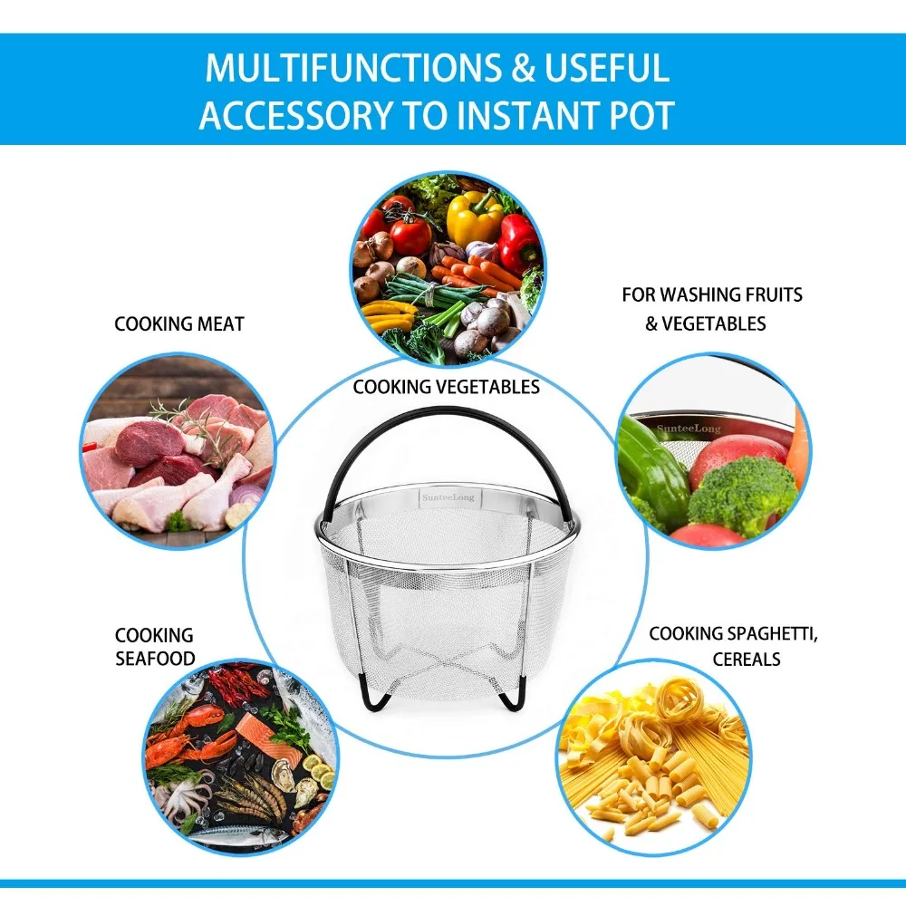 Stainless Steel Steamer Basket Instant Pot Accessories Instant Cooker with  Silicone Covered Handle Draining Steam Basket 3/6/8L - AliExpress