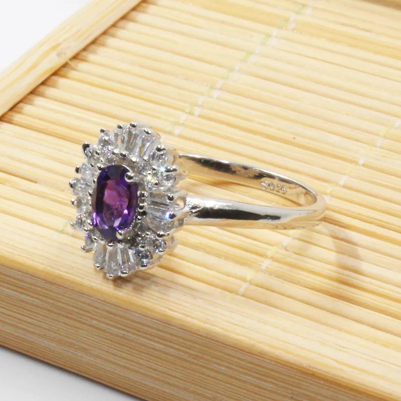 Fashion silver gemstone ring 100% natural VVS amethyst silver ring real sterling silver amethyst ring for wedding romantic gift