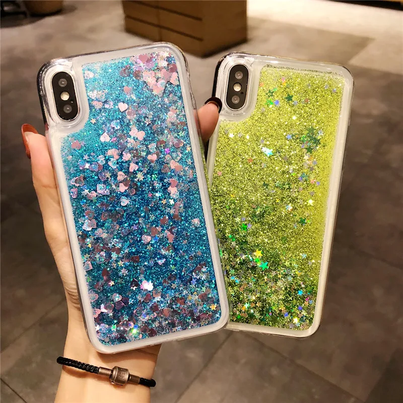 Love Heart Glitter Phone Case For iphone XS MAX Liquid Quicksand Cover 5 5S SE 6S 6 7 8 Plus X XR Bling Sequins Cases |