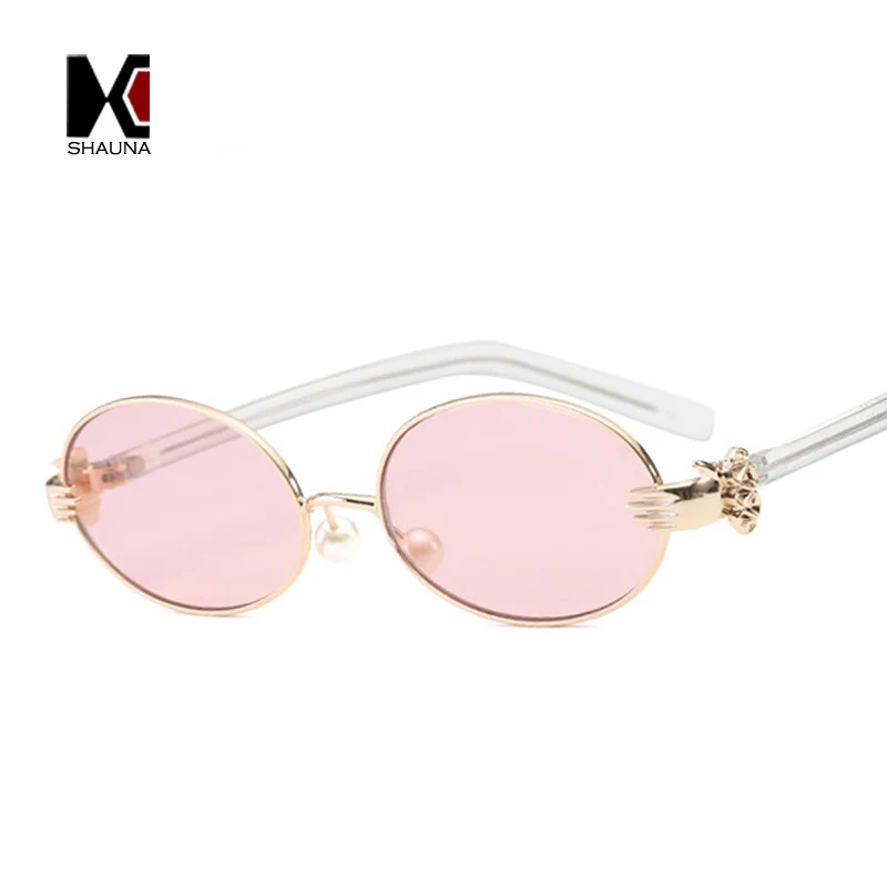 SHAUNA Fashion Women Oval Sunglasses Pearl Nose Pad Hands