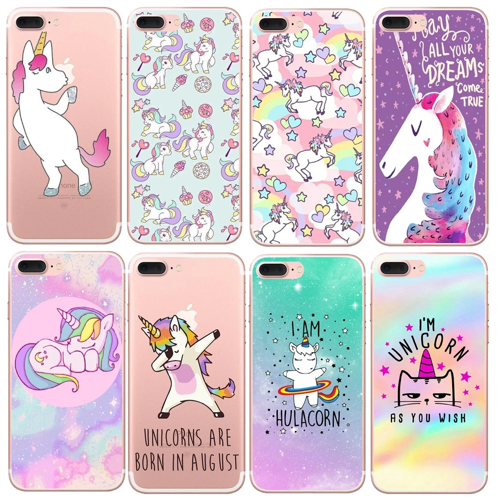 

Soft TPU Gel Silicon Cute Hippo Rainbow Unicorn Horse Case Cover For Apple iPhone 7 Plus 8 Plus Transparent Phone Cases
