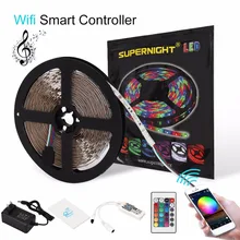 SuperNight 3528 SMD RGB LED Strip Kit 5M 60LEDs/m DC 12V Flexible Light Band with Smart Wifi Controller Power Adapter EU US Plug SuperNight 3528 SMD RGB LED Strip Kit 5M 60LEDs/m DC 12V Flexible Light Band with Smart Wifi Controller Power Adapter EU US Plug